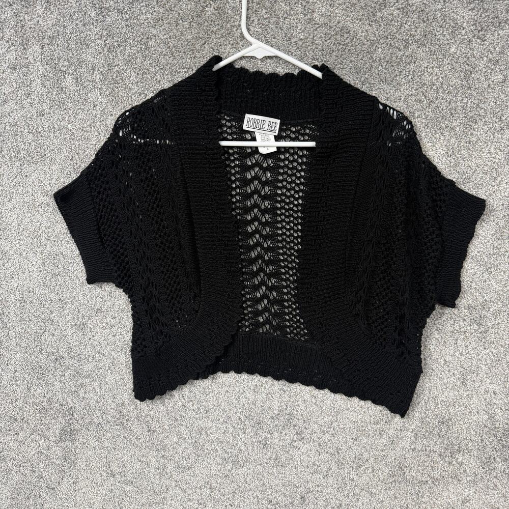 Vtg Y2K Robbie Bee Shrug L Black Crochet Layering Goth Dark Fairy Boho Romantic
